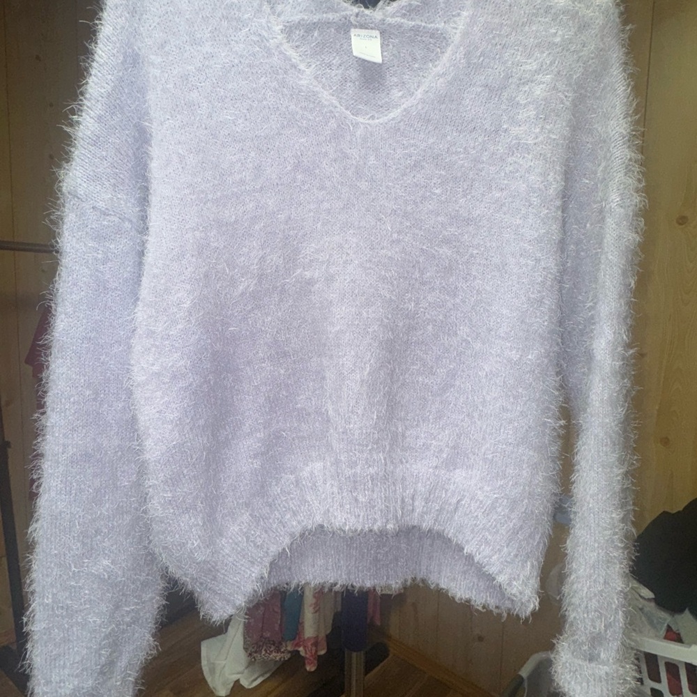 Arizona Jean Company Fuzzy V-Neck Sweater in Light Lavender